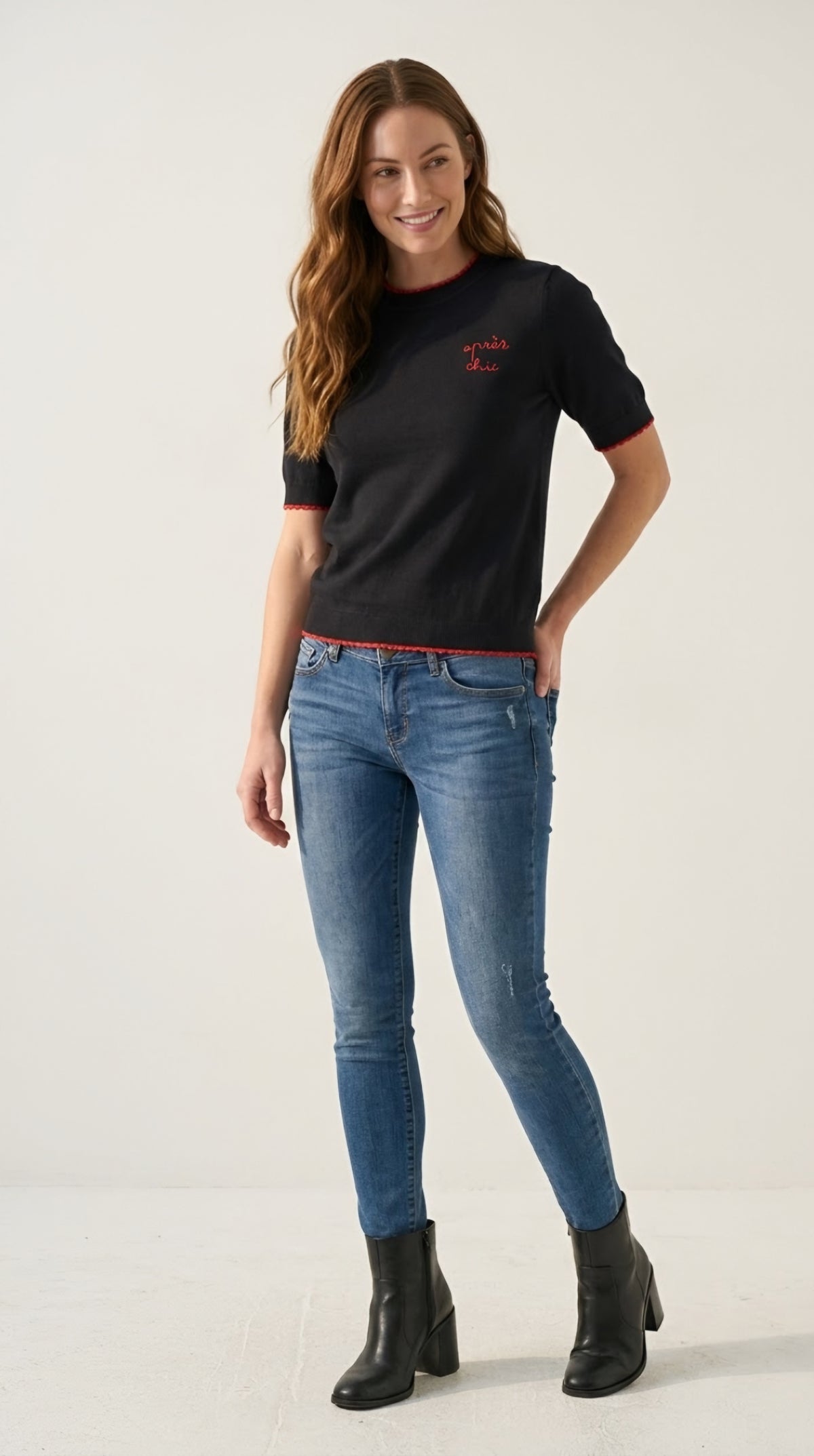 Broderie Contrast Trim Sweater