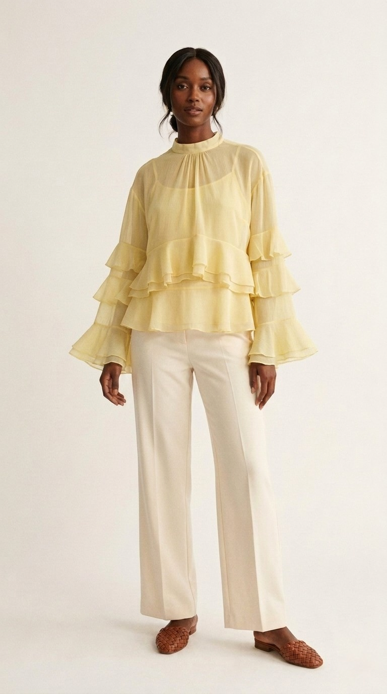 Volière Ruffle Chiffon Blouse