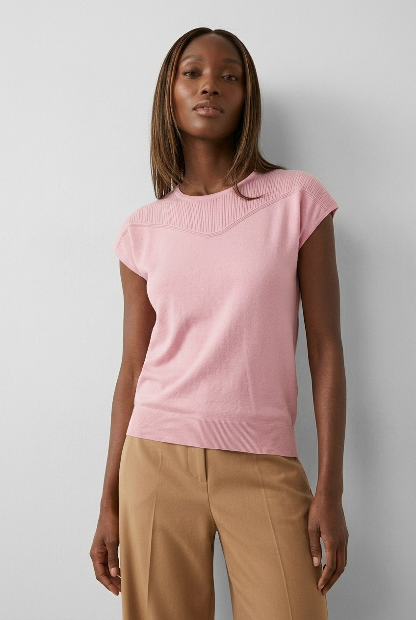 Nervuré Pink Cap Sleeve Knit Sweater