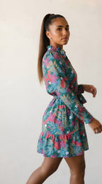 Voltige Robe Fleurie à Manches Longues