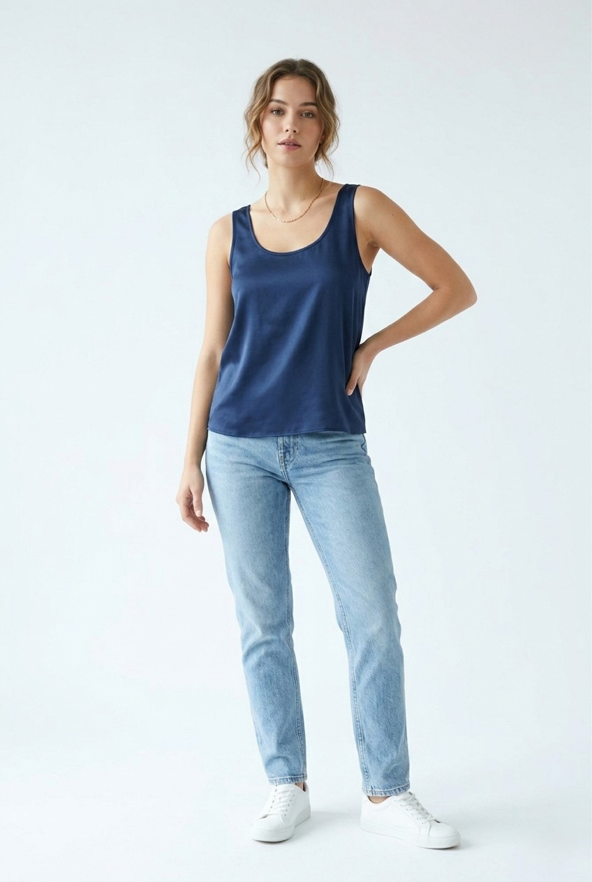 Satiné Scoop Neck Satin Tank