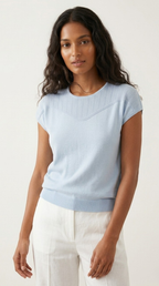 Nervuré Light Blue Cap Sleeve Knit Sweater