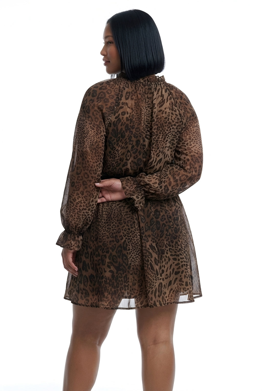 Fauve Leopard Chiffon Mini Dress