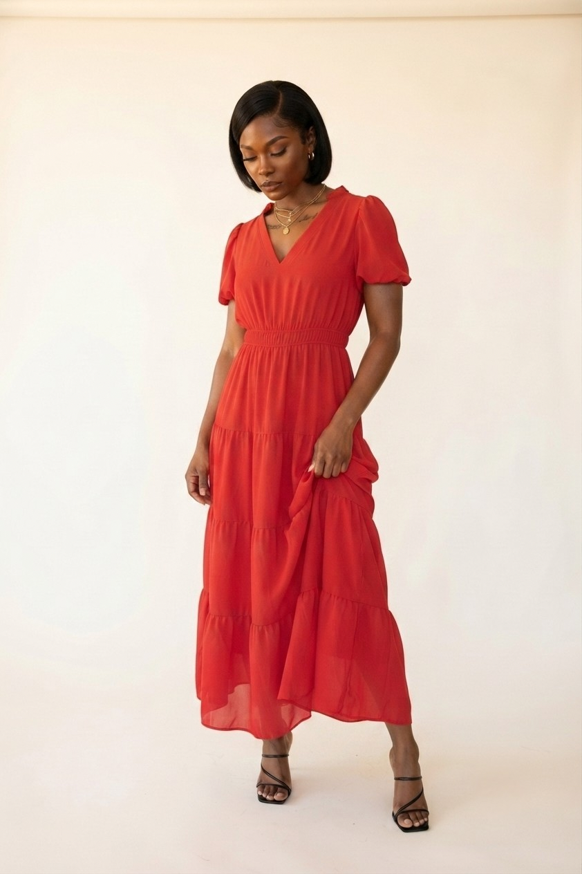 Ballon Rouge Tiered Maxi Dress