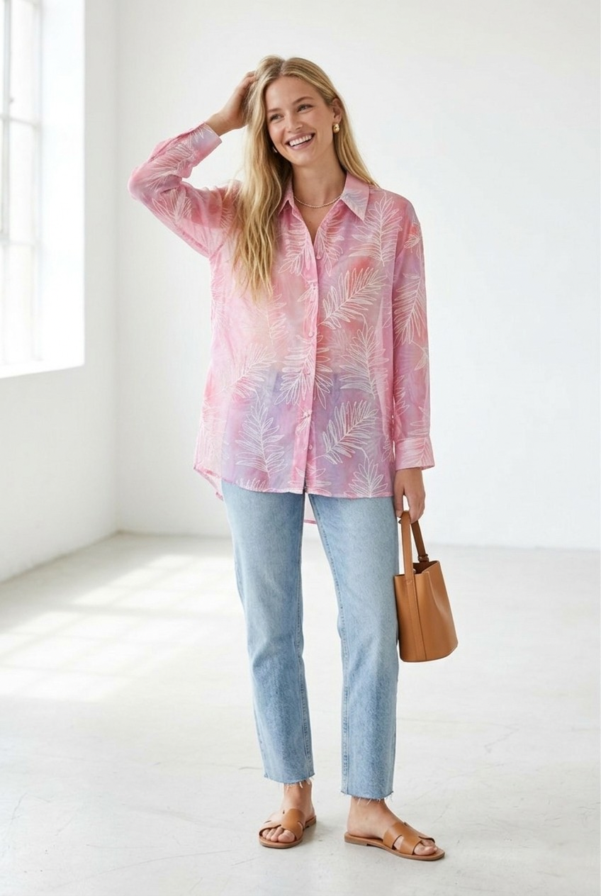 Palmiste Sheer Leaf Print Shirt