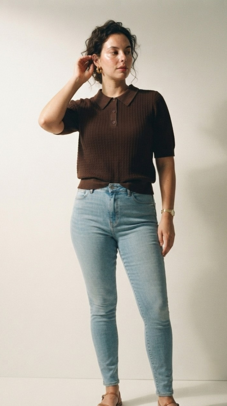 Tricot Textured Knit Polo Shirt