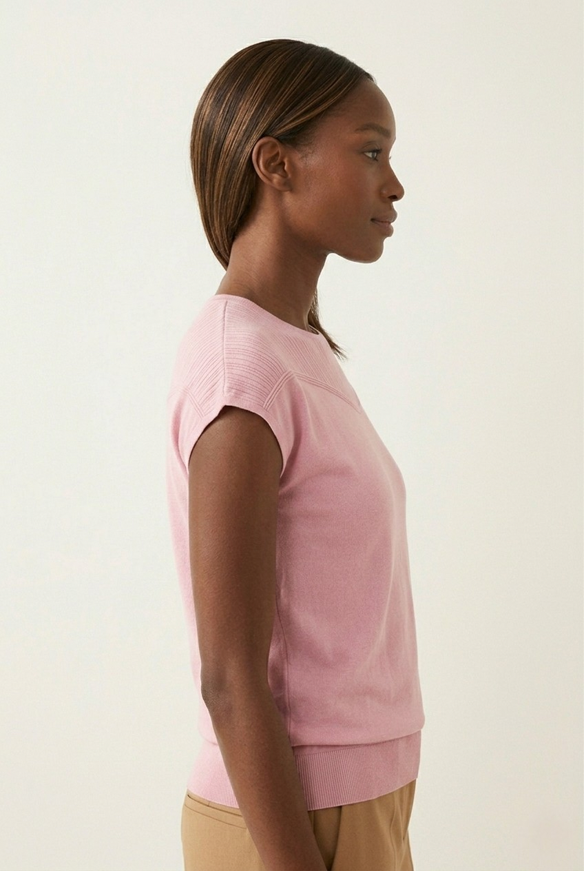 Nervuré Pink Cap Sleeve Knit Sweater