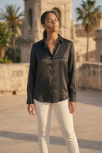 Nacré Satin Button-Down Shirt