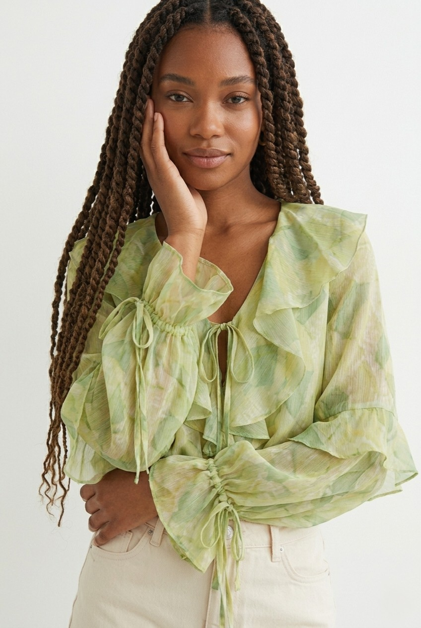 Feuille Ruffled Tie-Front Blouse
