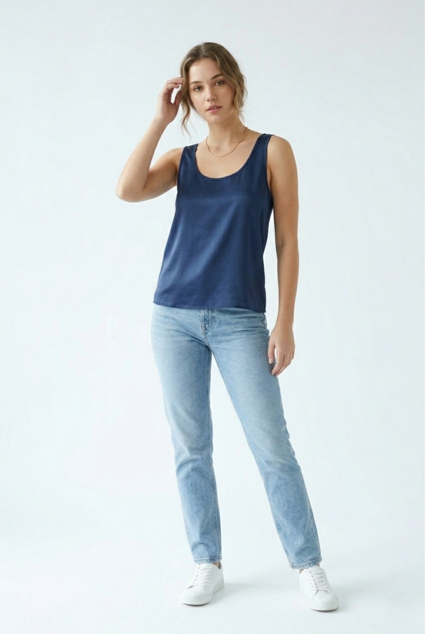 Satiné Scoop Neck Satin Tank