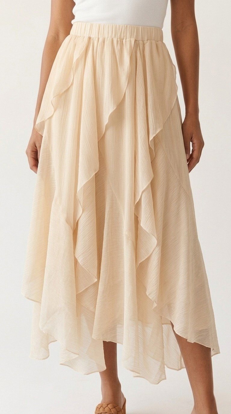 Celeste Ruffle Tiered Asymmetrical Midi Skirt