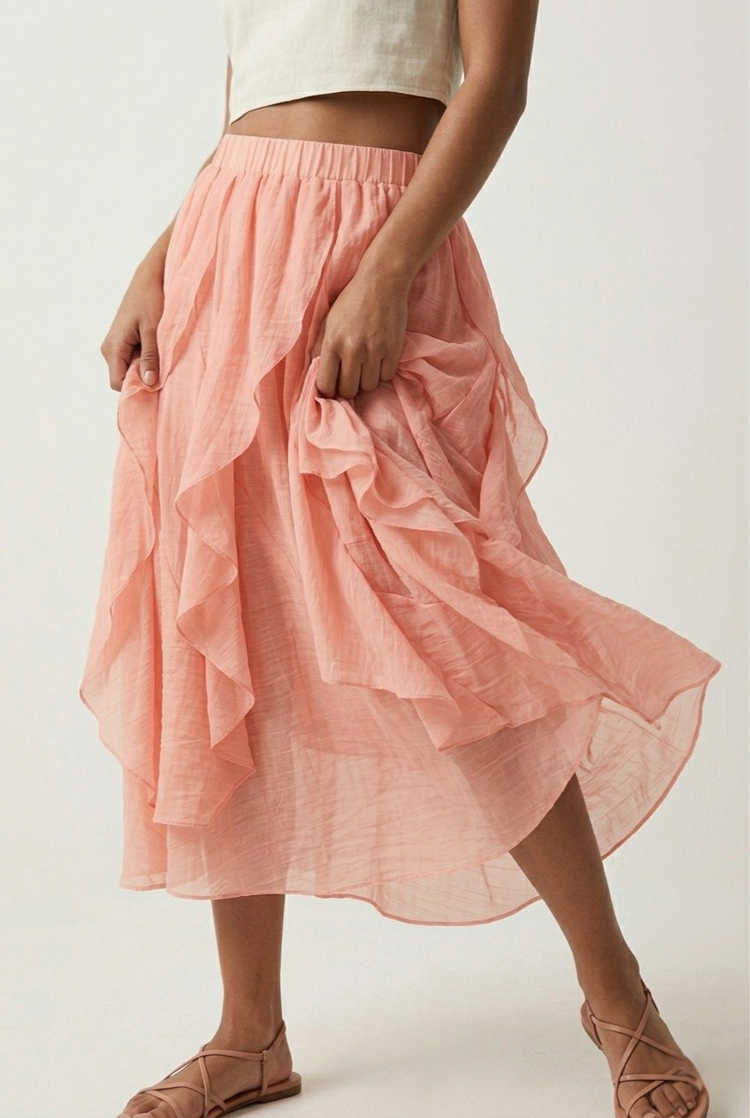 Celeste Ruffle Tiered Asymmetrical Midi Skirt