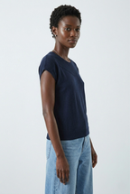 Nervuré Navy Cap Sleeve Knit Sweater