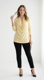 Drapé Cowl Neck 3/4 Sleeve Top
