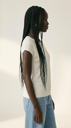 Nervuré White Cap Sleeve Knit Sweater