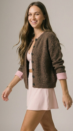 Contraste Fluffy Knit Cardigan