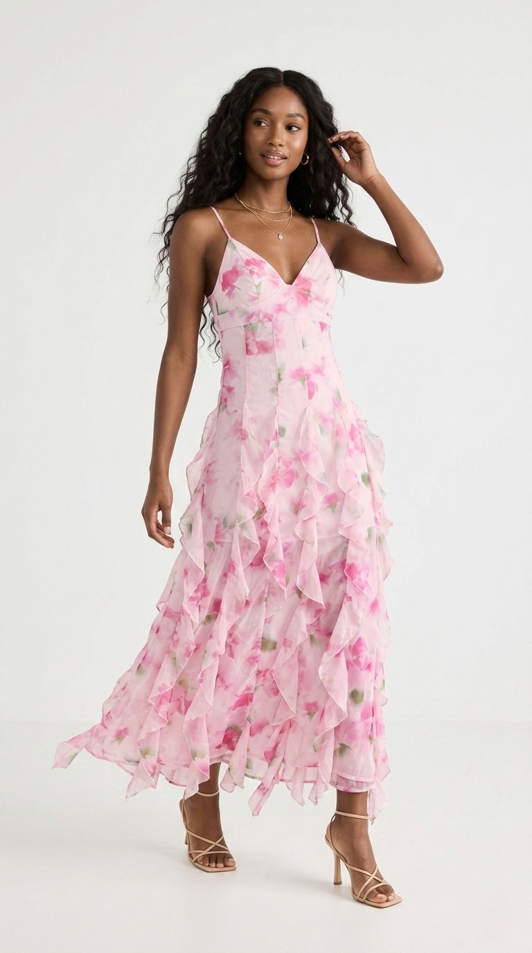 Pétale Ruffle Floral Maxi Dress