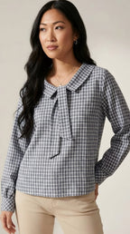 Carreaux Tie Neck Blouse