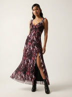 Sauvage Ruffle Trim Mesh Maxi Dress