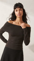 Bardot Ribbed Off Shoulder Sweater