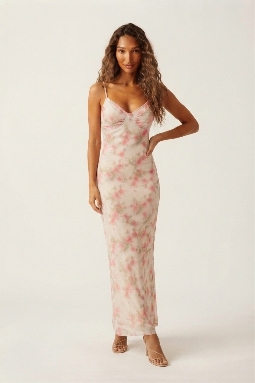 Songe Floral Mesh Maxi Dress