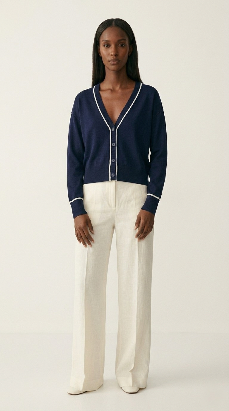 Contour Navy Contrast Trim Cardigan