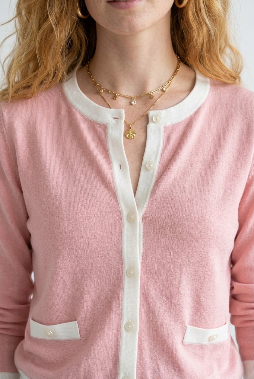 Galon Contrast Trim Cardigan