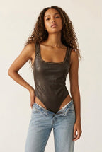 Clouté Faux Leather Bodysuit