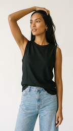 Alvéole Black Round Neck Waffle Tank