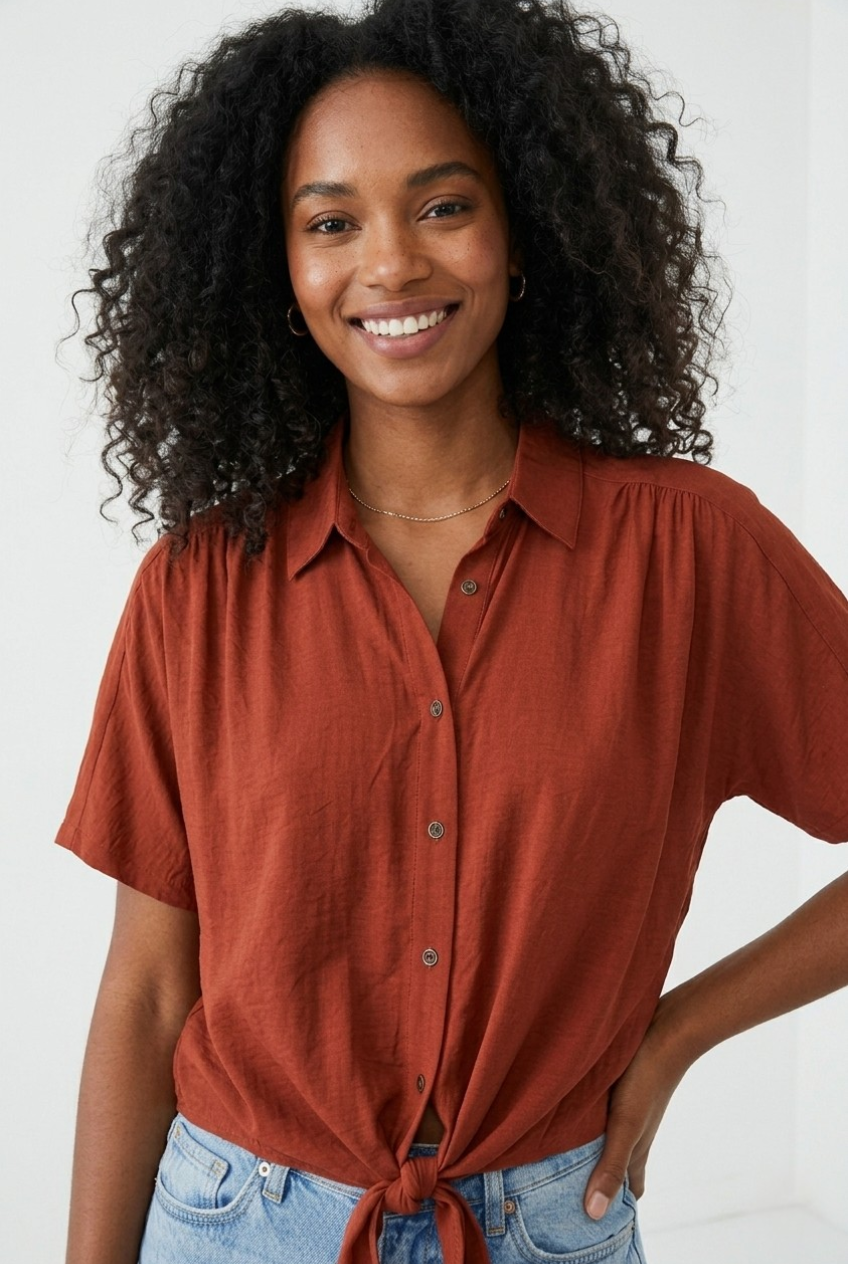 Ocre Tie-Front Shirt
