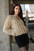 Duvet Cropped Faux Fur Jacket — Beige