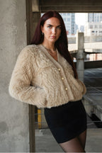 Duvet Cropped Faux Fur Jacket — Beige