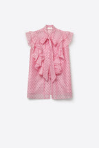 Rosette Polka Dot Ruffle Blouse