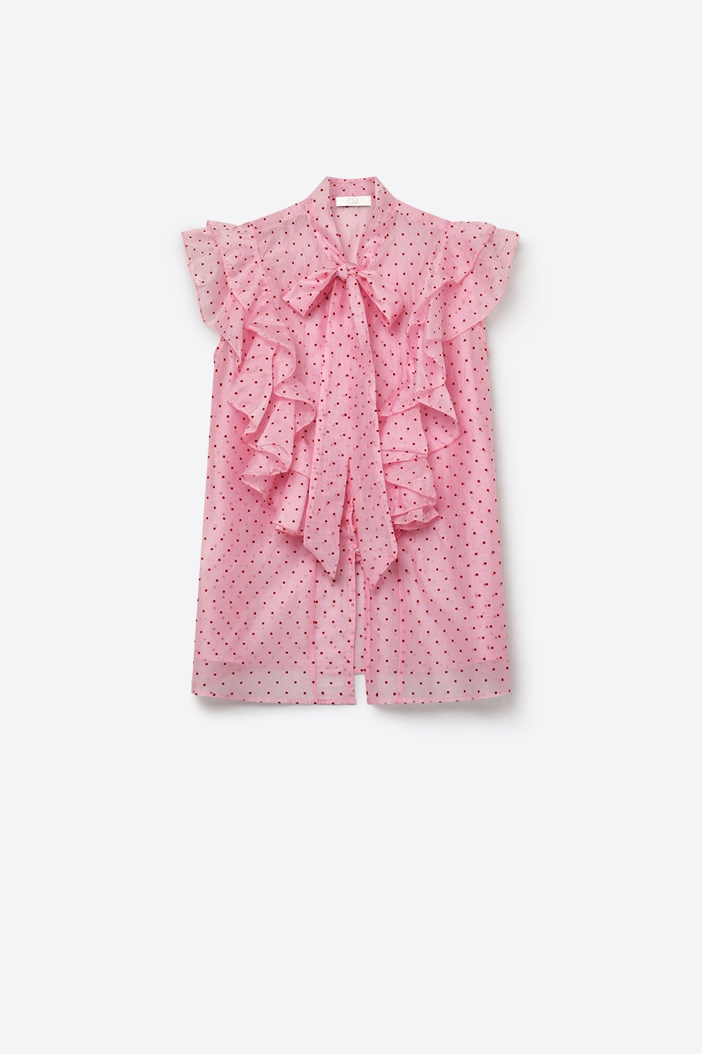 Rosette Polka Dot Ruffle Blouse
