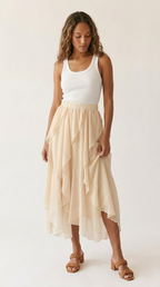 Celeste Ruffle Tiered Asymmetrical Midi Skirt
