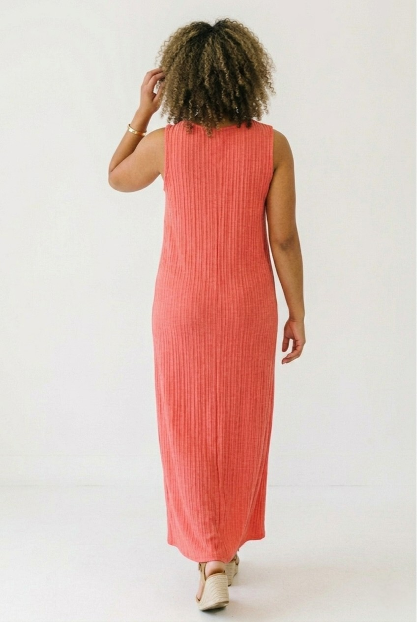Corail Ribbed Knit Maxi Dress - Coral