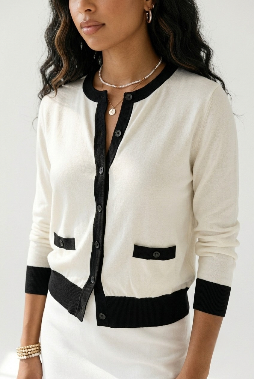 Galon Contrast Trim Cardigan