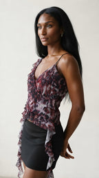 Féroce Asymmetric Ruffle Mesh Crop Top