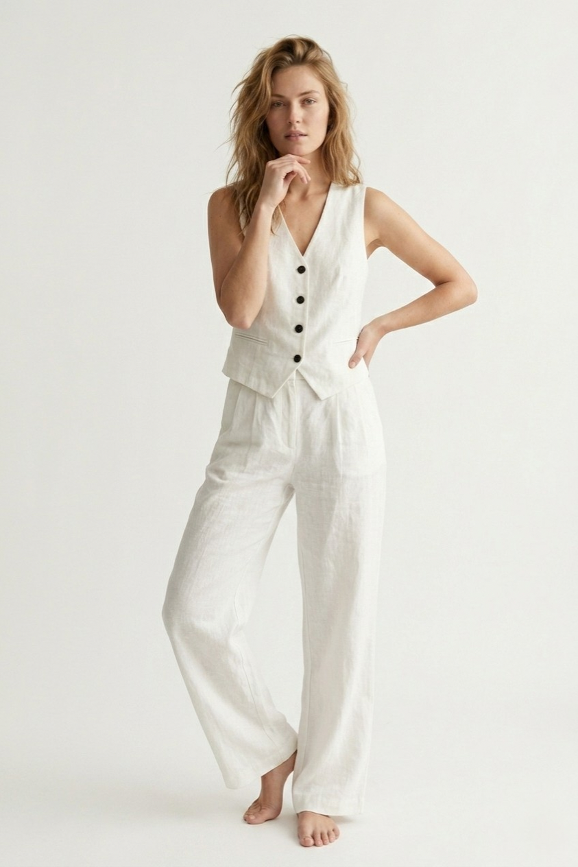 Blanc Textured Button Vest