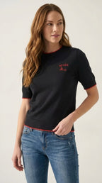 Broderie Contrast Trim Sweater