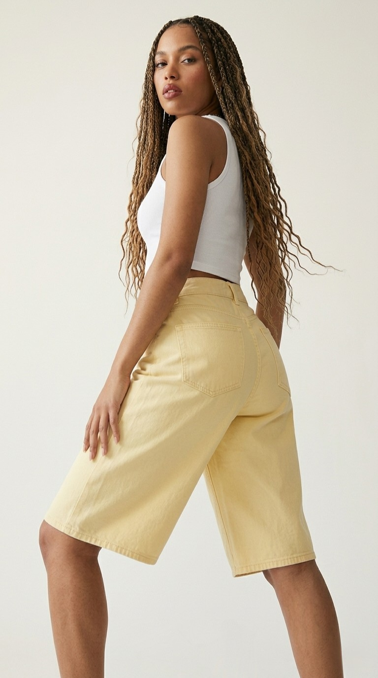 Indigo Wide Leg Bermuda Shorts