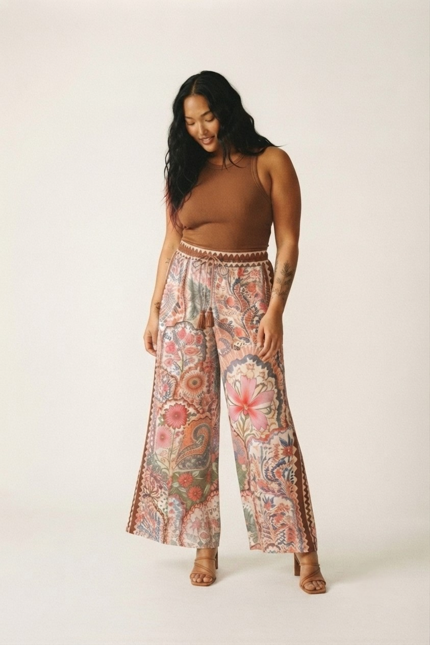 Paisley Wide Leg Drawstring Pants