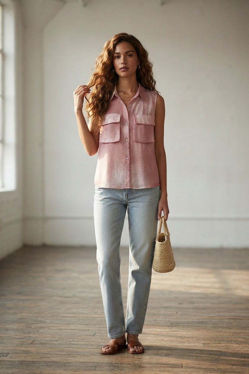 Nuée Pink Strass Sleeveless Shirt