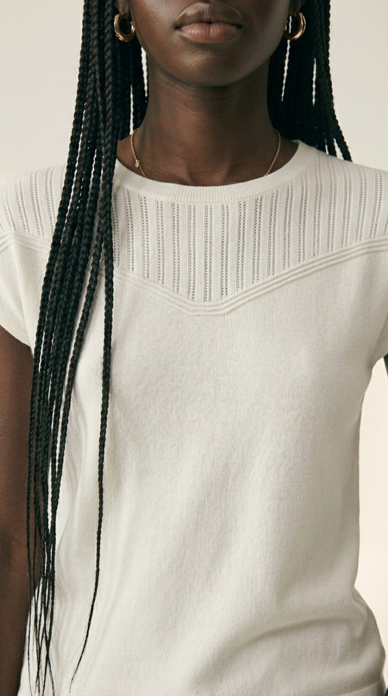 Nervuré White Cap Sleeve Knit Sweater