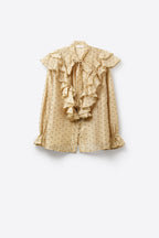 Plumetis Tie-Neck Ruffle Blouse