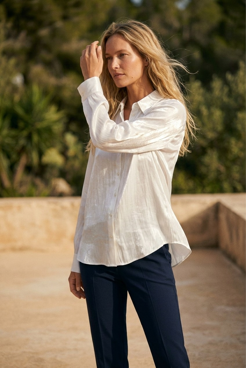 Nacré Satin Button-Down Shirt