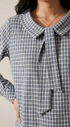 Carreaux Tie Neck Blouse