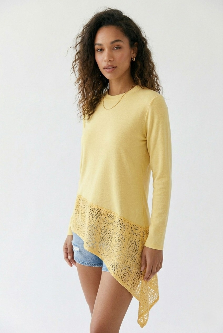 Miel Crochet Insert Asymmetrical Top