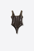 Clouté Faux Leather Bodysuit