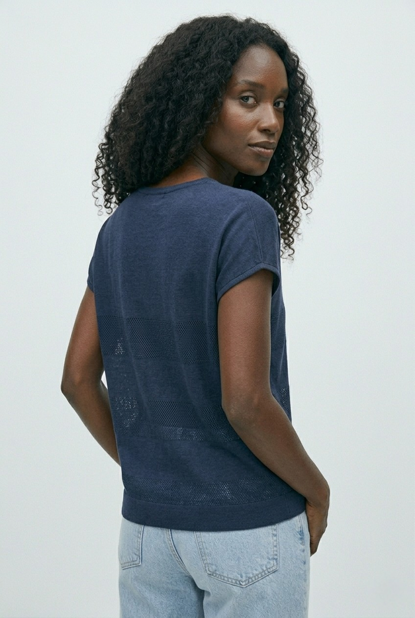 Onde Navy Stripe Texture Knit Sweater